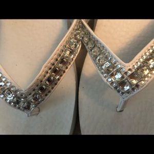 Skechers White jeweled flipflops
